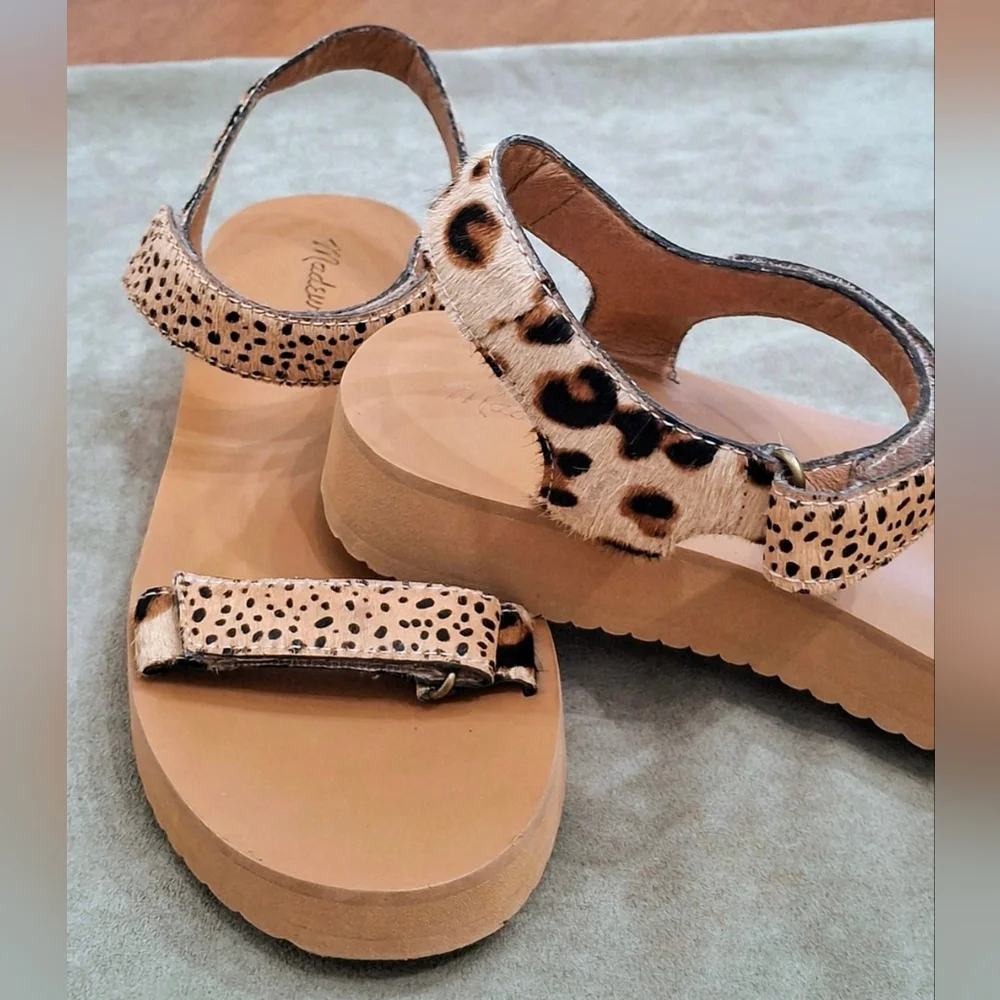 Madewell "THE MAGGIE SPOT MIX CALF HAIR Amber Dune Multi Sandal - Picture 3 of 6